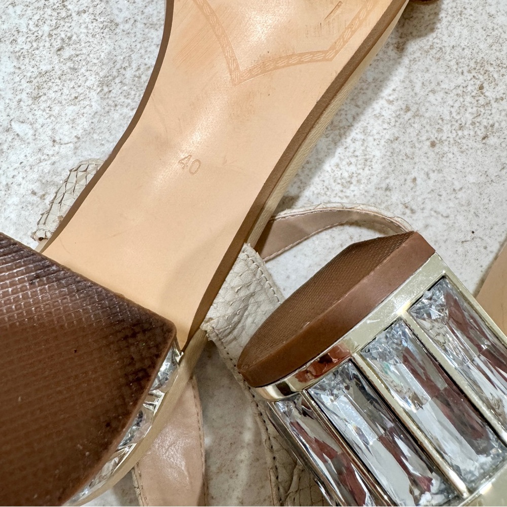 Dune London Crystal Block Nude Heel Leather Sandal Size 9 - Quiet Luxury - Picture 5 of 17